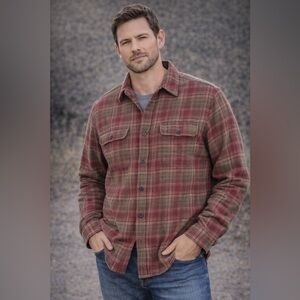 Orvis MENS Cotton Plaid Heavy Flannel Button Front Shirt Red Size XL